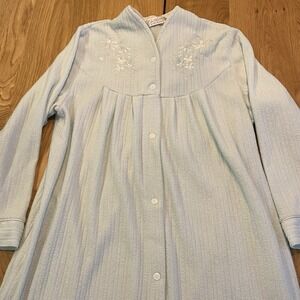 Collette Miss Elaine Bath Robe Snap Front Long Sleeve Blue Large Soft w/Pockets